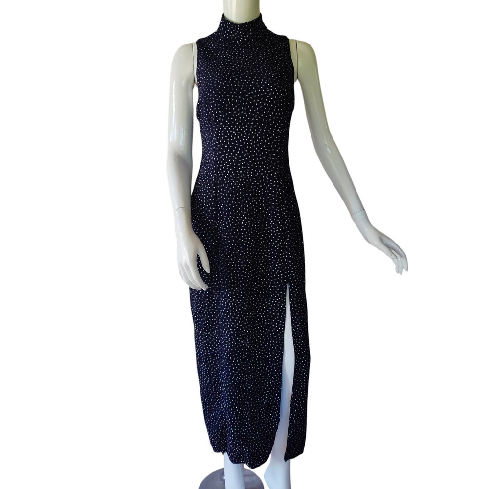 Morton Myles VTG 80s 90s Black Rhinestone Maxi Gown High Neck Open Back Glam 10